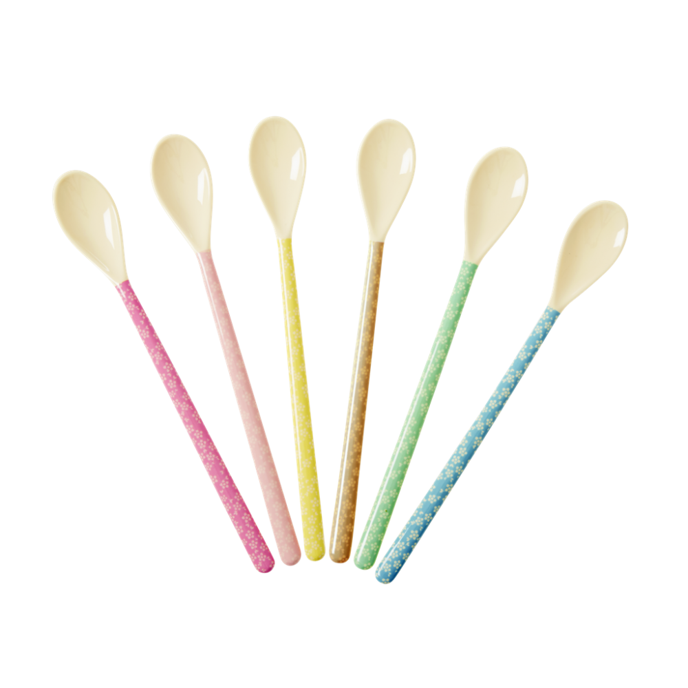 Long Handle Melamine Latte Spoons Flower Print Rice DK